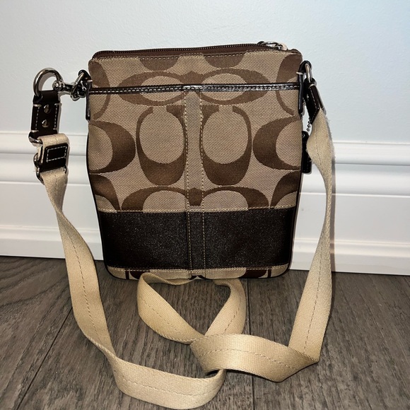 Coach Small Signature Canvas Crossbody in Brown and Tan - Picture 2 of 7